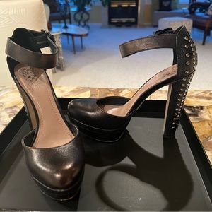 Vince Camuto black ankle wrap studded platform heel
